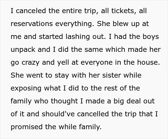 Woman Secretly Cancels Family Trip For One Stepson, Gets Mad When The Dad Calls Off Vacation For The Whole Family