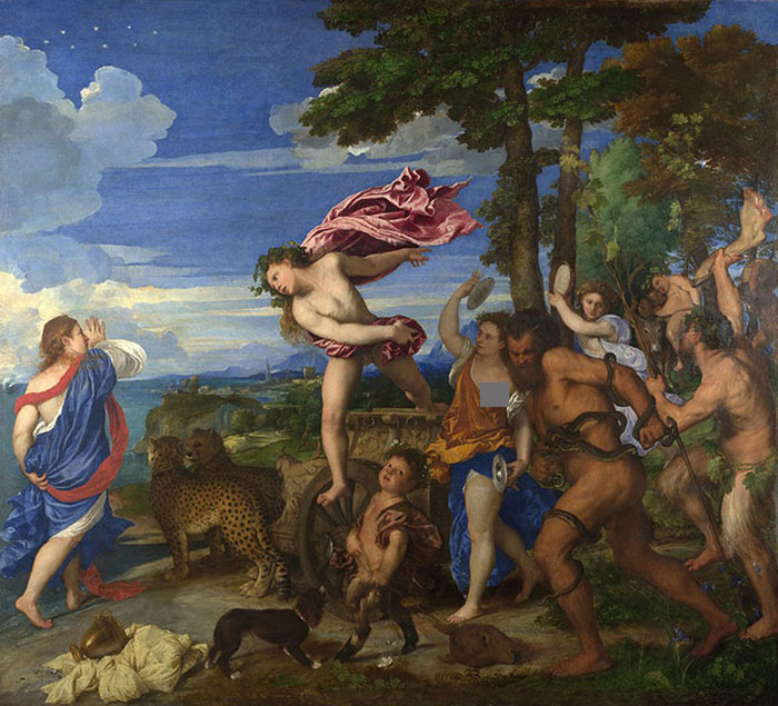 Famous painting depicting mythological figures in a vibrant, dynamic scene surrounded by nature.