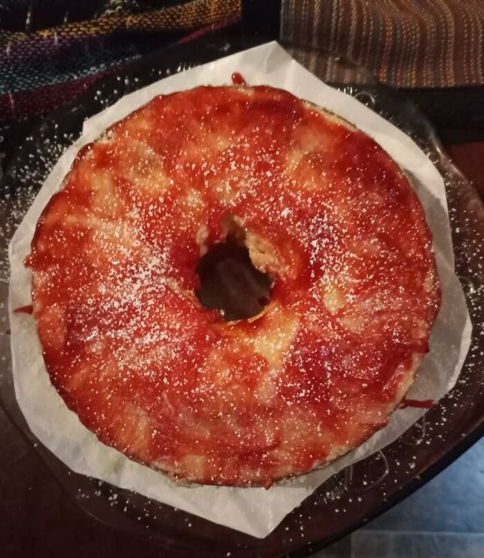 I Made My Mom A Lemon Vanilla Bunt Cake With Raspberry Jam And Lemon Buttercream Frosting Stare Upon The Bleeding As*hole Cake And Weep