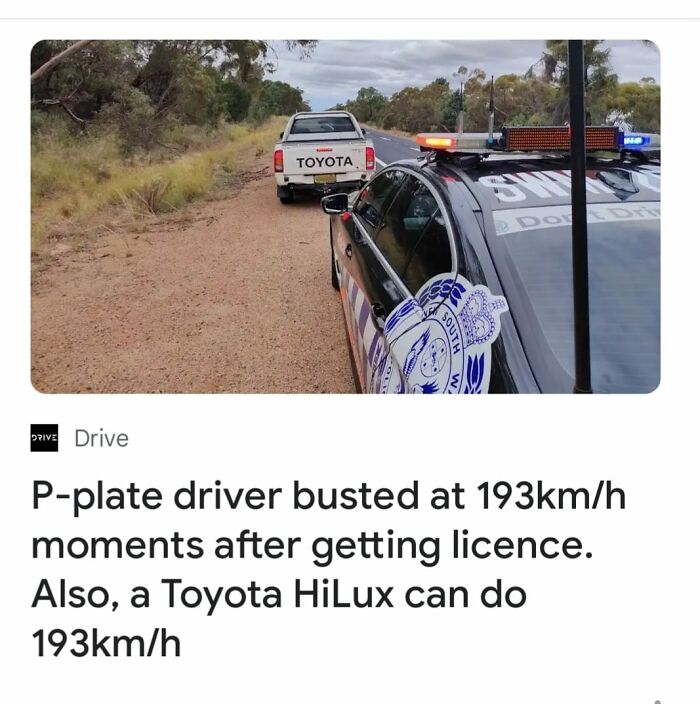 Police car pulled over a Toyota Hilux as part of a Facebook group documenting examples of bad drivers.