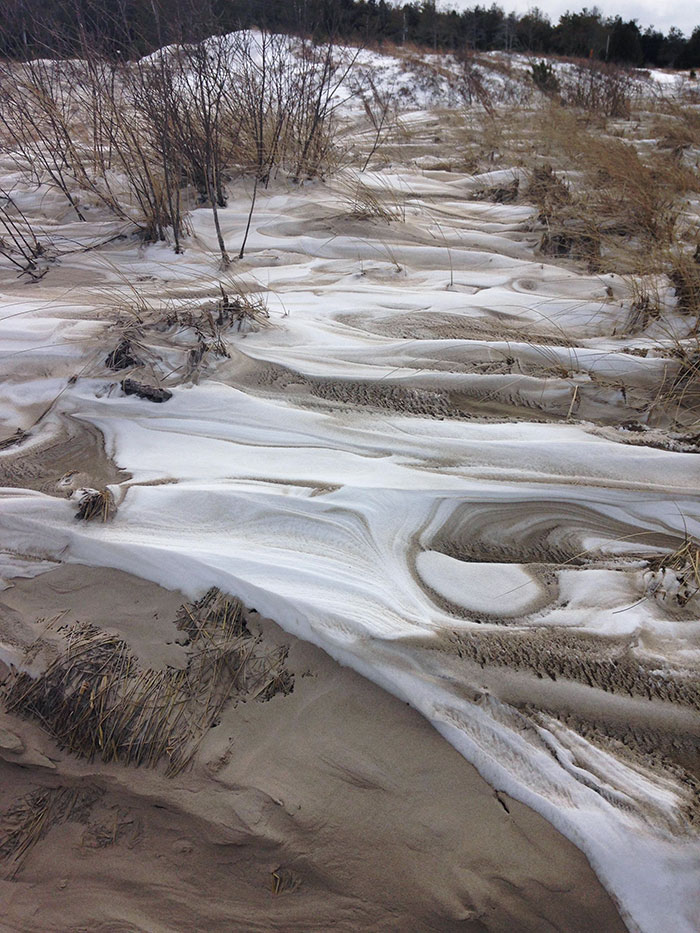 The Snowfall Mixing With The Sand At The Beach, At My Cottage, Looks Like Coffee