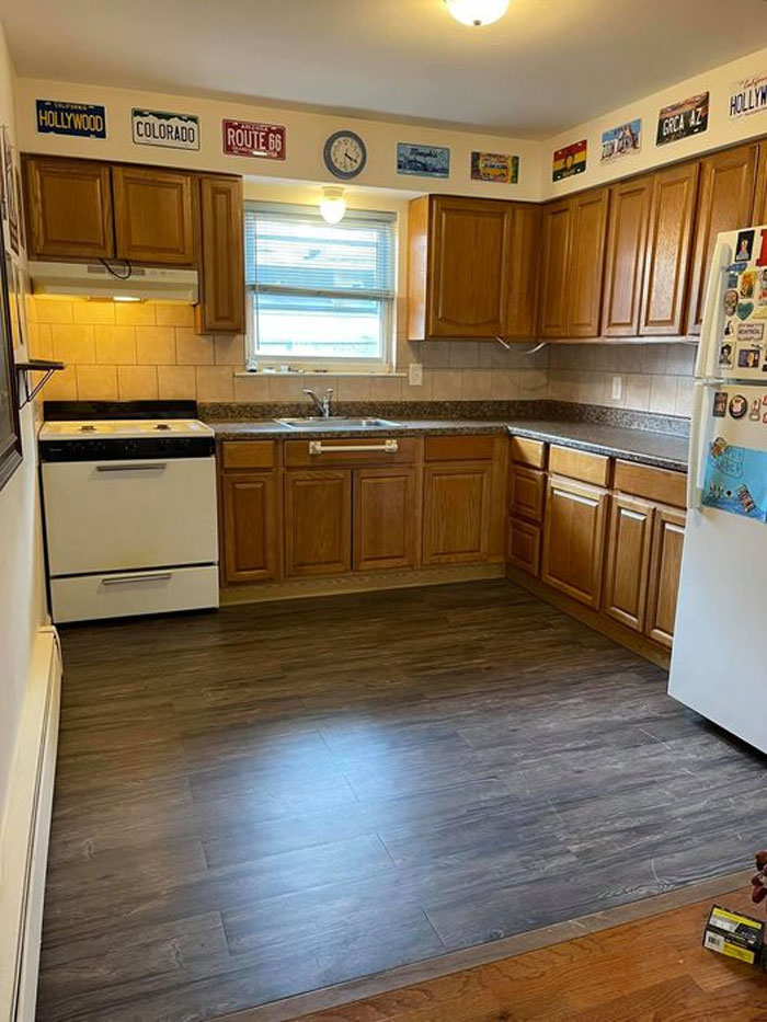 Landlord Came In And Put New Flooring Down… Just Totally Forgot To Match The Rest Of The Apartment