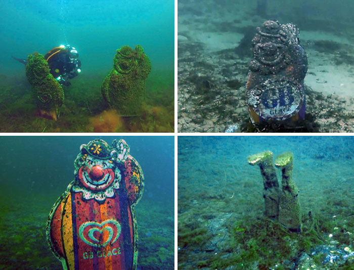 There Is A Tradition In Malmö, Limhamn Where Divers Put Down These Clowns And Other Stuff Just To Mess With The New Divers