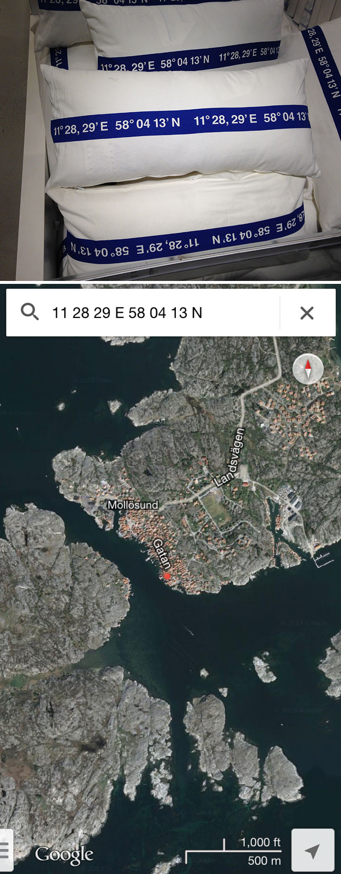 In A Swedish IKEA I Found Pillows With Coordinates On Them. These Coordinates Lead To A Small Fishing Village In Sweden