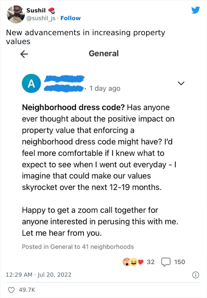 Person Wants To Enforce A Neighborhood Dress Code To 'Make Property Values 'Skyrocket', Gets Slammed Online - 1