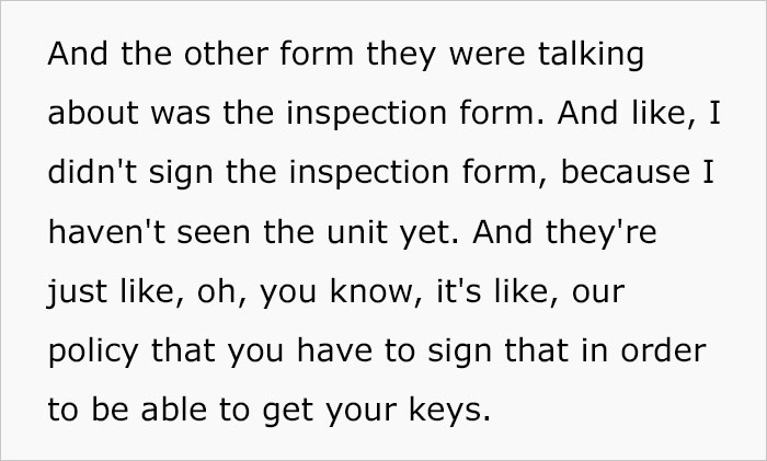 "I Don't Even Know If It Looks All Good": Tenant Refuses To Sign Inspection Form In The Blind, Is Told That She Wouldn't Get The Keys Otherwise