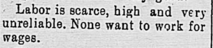 Newspaper snippet with text on scarce labor and working for wages, part of a viral thread. - 23