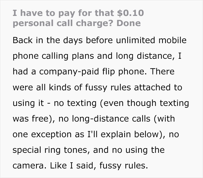 Supervisor Wants Employee To Pay $0.10 For An 'Unauthorized Phone Call', Gets What They Ask For But It Costs Them Much More - 2