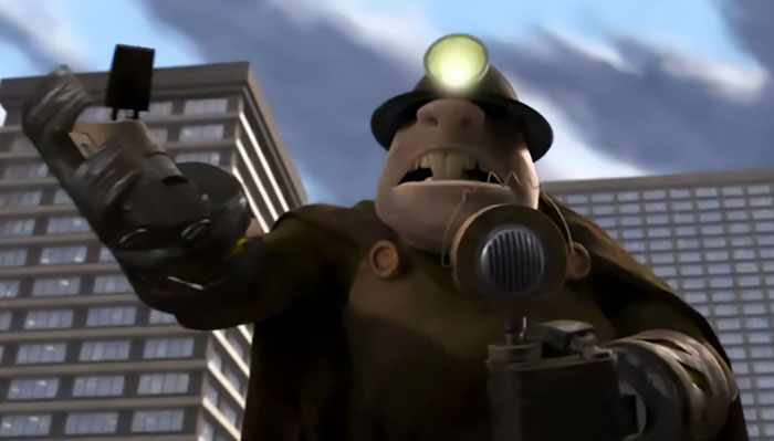 The Underminer speaks in the microphone 