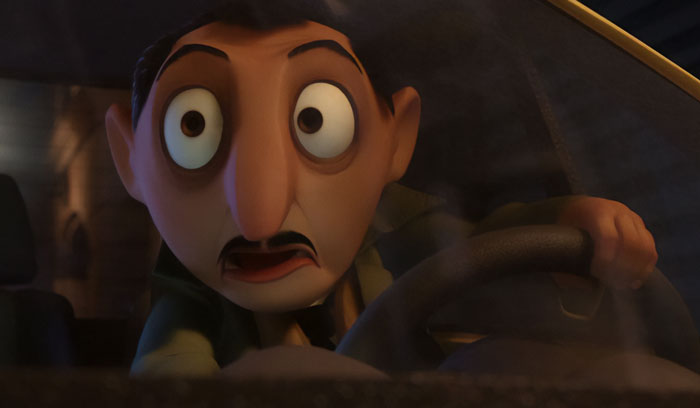 The Health Inspector driving a car 