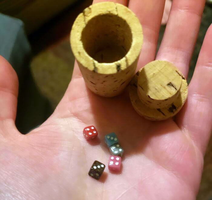 The Wine I Ordered Online Came With A Tiny Set Of Dice Packaged Inside A Hollow Cork