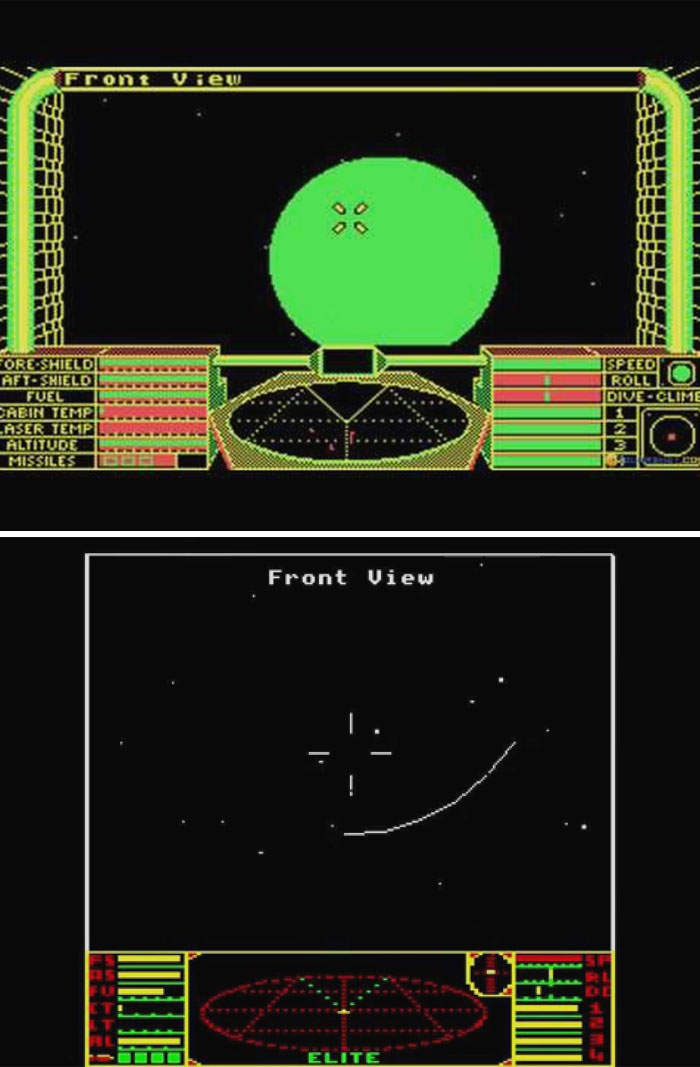 Retro video games showcasing classic spaceship cockpit views and pixelated space graphics from the good old days.