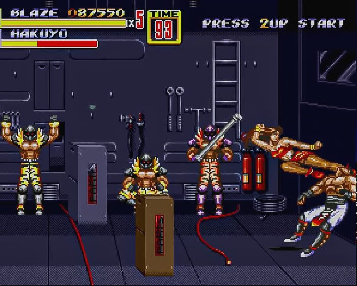 Retro video game scene with pixelated fighters in a virtual battle setting.