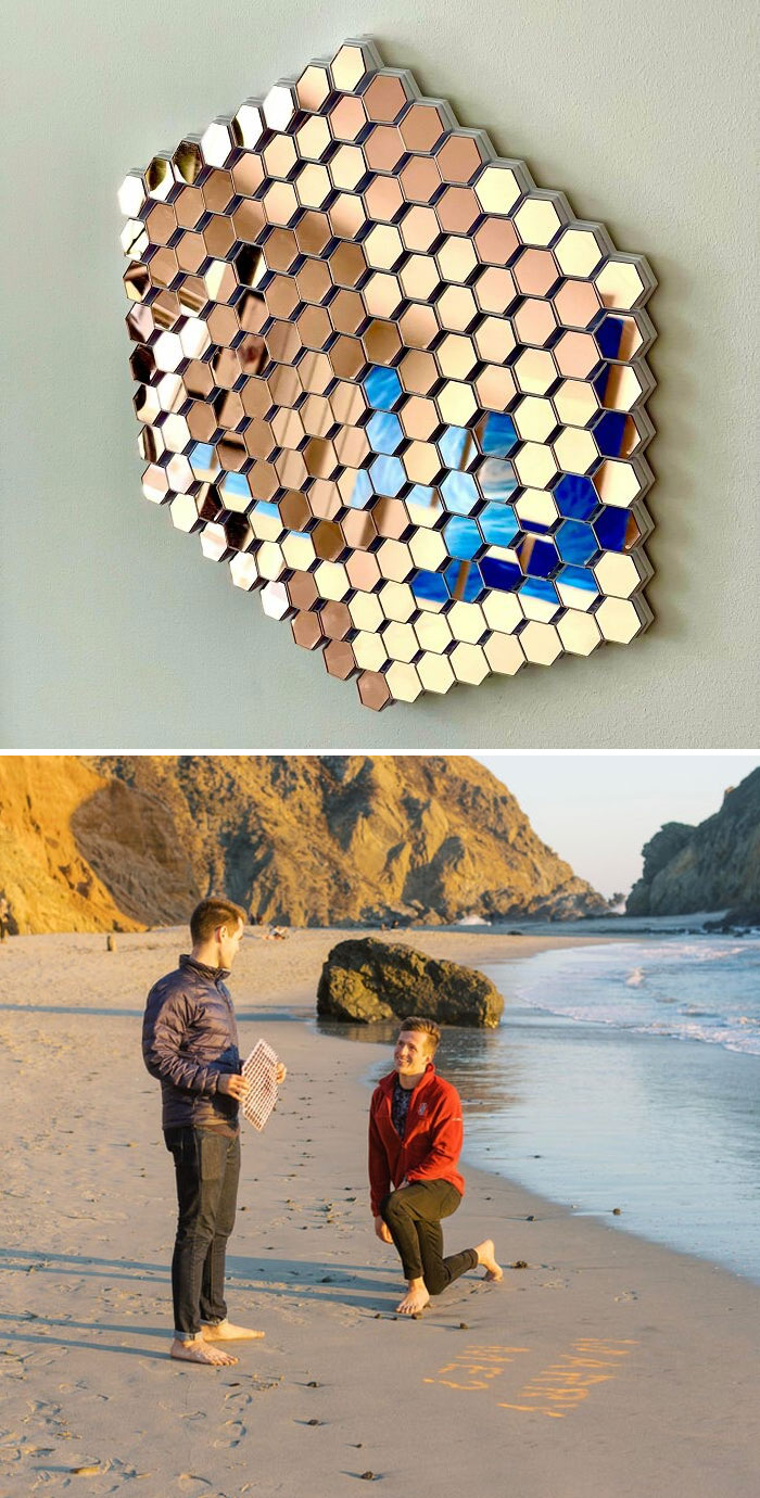 I Designed A 3D Printed Mirror Array To Propose! The Mirrors Are Angled So That Just Before Sunset, They Reflect The Sunlight To Spell “Marry Me?”