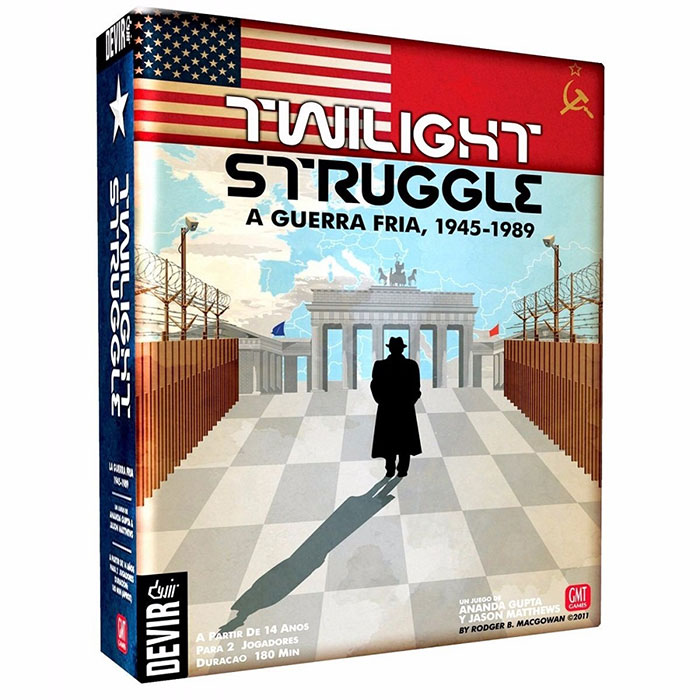 Strategy board game Twilight Struggle box featuring Cold War theme and political conflict between USA and USSR.