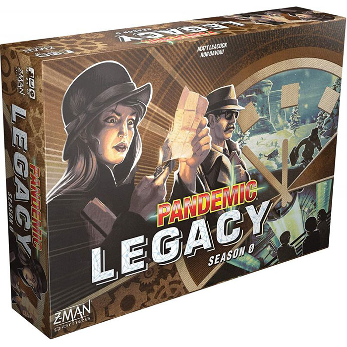 Pandemic Legacy board game box featuring strategic artwork and characters for long cozy evenings of gameplay.