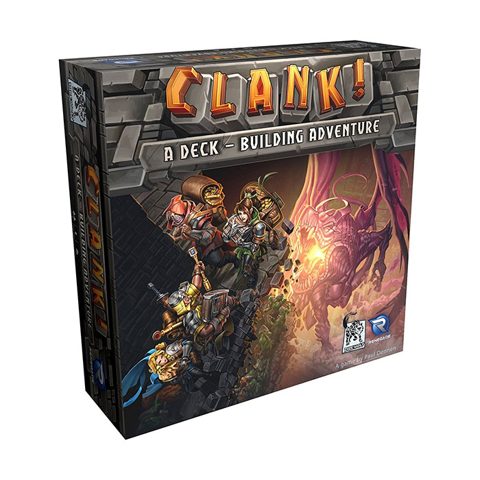 Clank board game box showing fantasy characters in a dungeon setting, highlighting popular strategy board games.