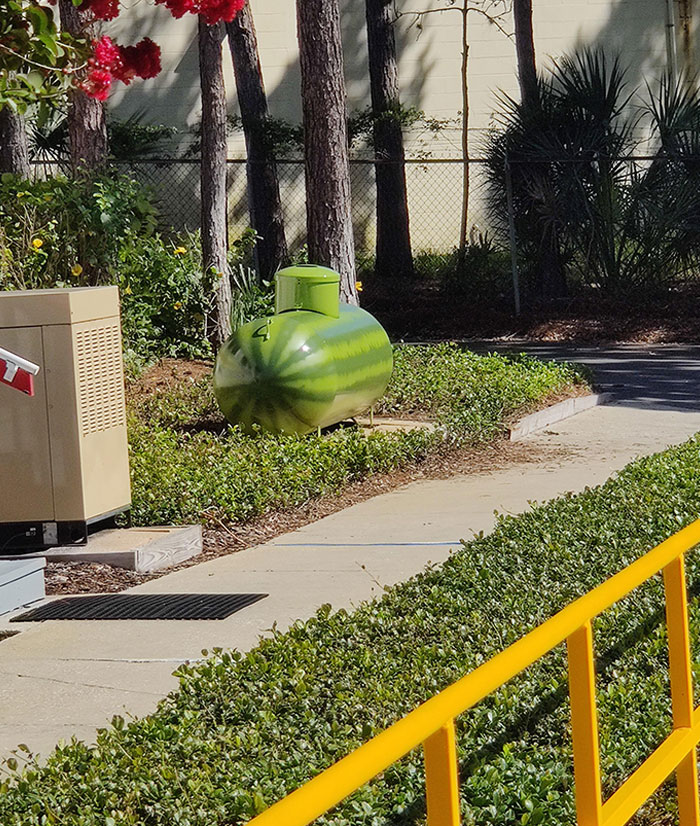 This Propane Tank Where I Work Was Just Painted To Look Like A Watermelon