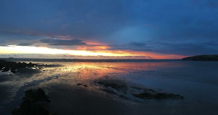 Sun Set Over Broadhaven Beach In West Wales
