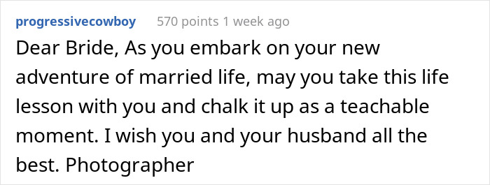 Bride Cancels Photographer For $3200 Because She Found Someone For $50, Regrets Her Decision And Asks Them To Do A Photoshoot For Free - 13