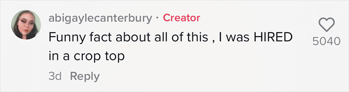 Plus-Size Woman Quits Job After Being Told To 'Cover Her Stomach' Despite All Of Her Petite Coworkers Wearing Similar Clothes Plus-Size Woman Quits Job After Being Told To 'Cover Her Stomach' Despite All Of Her Petite Coworkers Wearing Similar Clothes