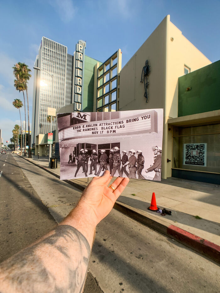 The Ramones And Black Flag Marquee Outside The Hollywood Palladium, November 17th 1984. Original Photo By Gary Leonard
