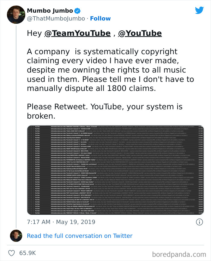 Youtuber Gets Every Single Video On His Channel Copyright Claimed Despite Having The Rights To All The Music In His Videos