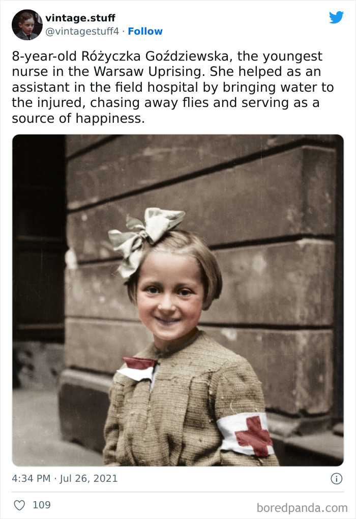 Colorized photo of an 8-year-old nurse during the Warsaw Uprising, showcasing history in a stunning and vivid way.