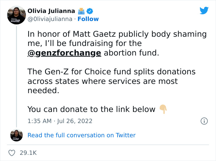 This 19 Y.O. Woman Who Gets Publicly Shamed By Congressman Matt Gaetz Uses The Attention To Raise $2.2M In Abortion Funds