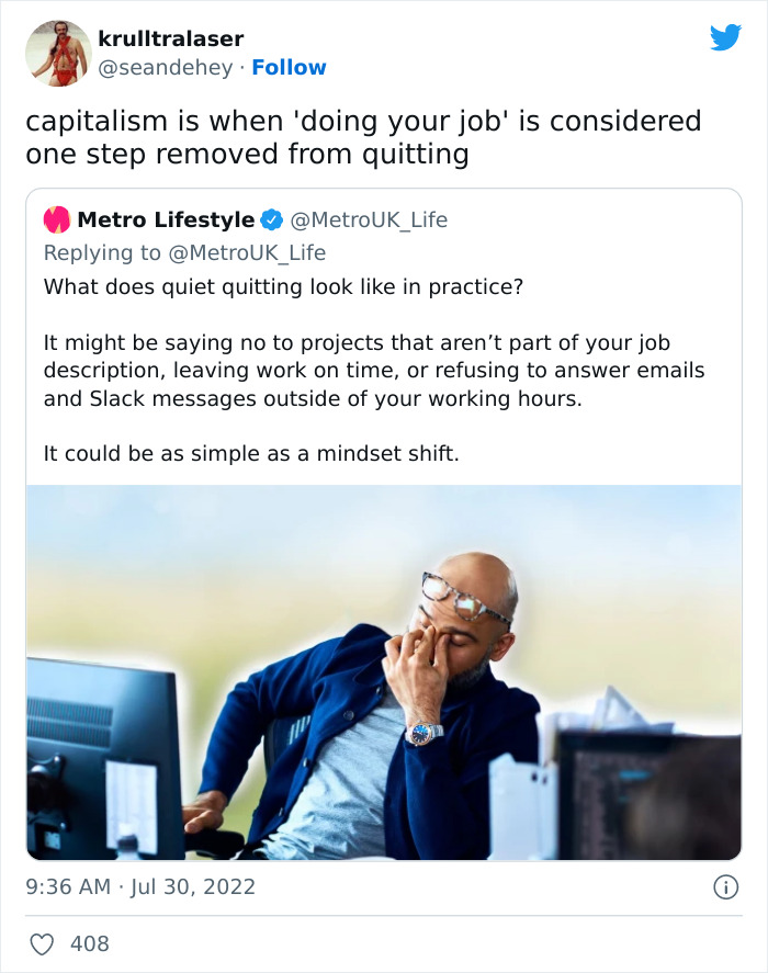 Employees Stop Going Above And Beyond At Work And Join "Quiet Quitting" Trend, But Bosses Are Not Happy Employees Stop Going Above And Beyond At Work And Join "Quiet Quitting" Trend, But Bosses Are Not Happy