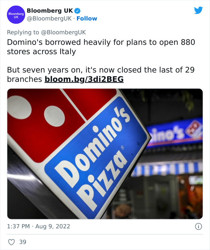 Folks React To Domino’s Pizza Closing Its Doors To The Last Store In Italy After Failing To Impress Locals - 3