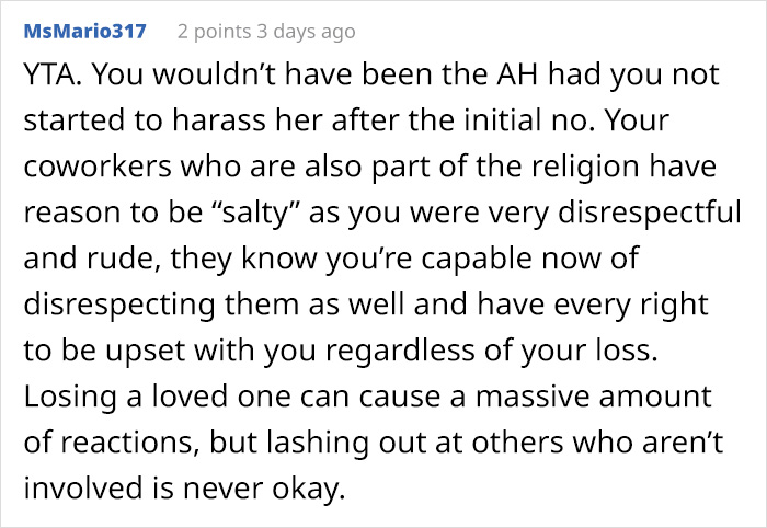 Woman's Sister Dies Unexpectedly, She Asks For A Day Off Work, But Coworker Says No Because Of Her Religious Beliefs - 14