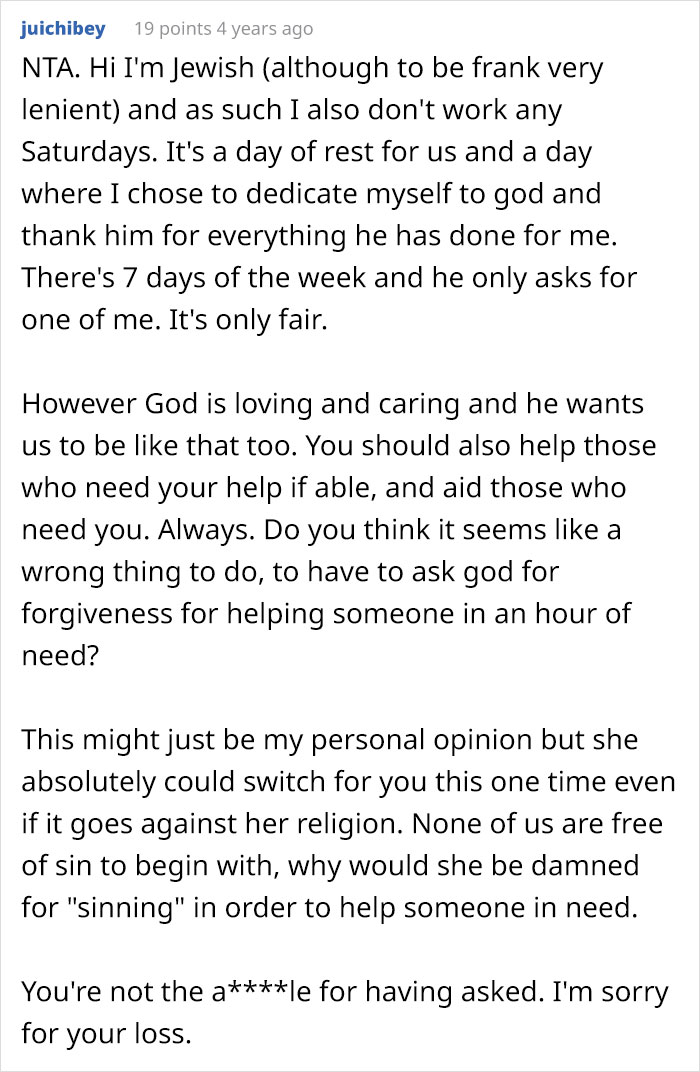 Woman's Sister Dies Unexpectedly, She Asks For A Day Off Work, But Coworker Says No Because Of Her Religious Beliefs - 27
