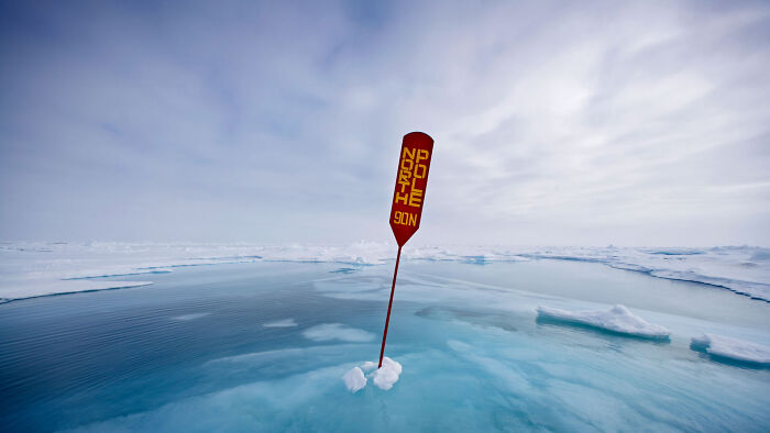 Marker At 90 Degrees North, Aka The Exact Geographic Point Of The North Pole