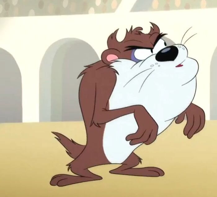 Looney Tunes character Taz looks suspicious