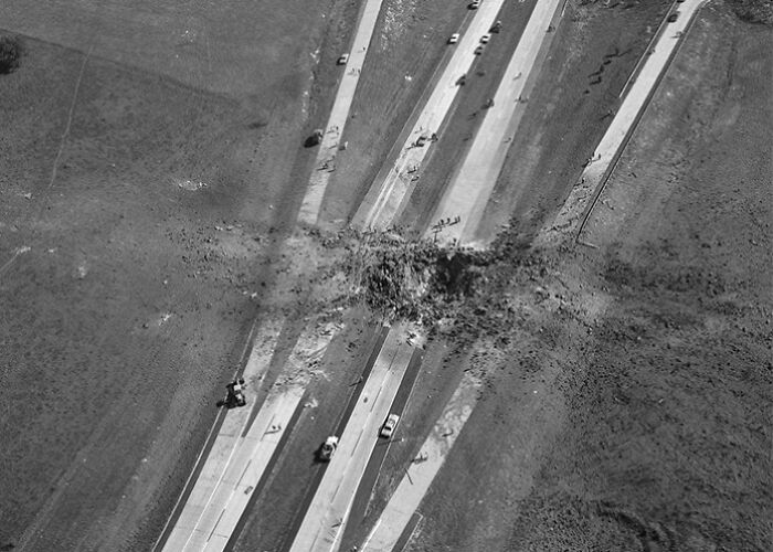 In 1970 A Sniper Blew Up A Semi Truck Hauling 20 Tons Of Dynamite On Interstate 44 Near Springfield, MO. This Is The Resultant Crater
