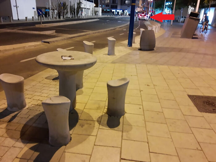 These Bollards Double As Chairs [bonus Car-In-Bike-Path In The Background]
