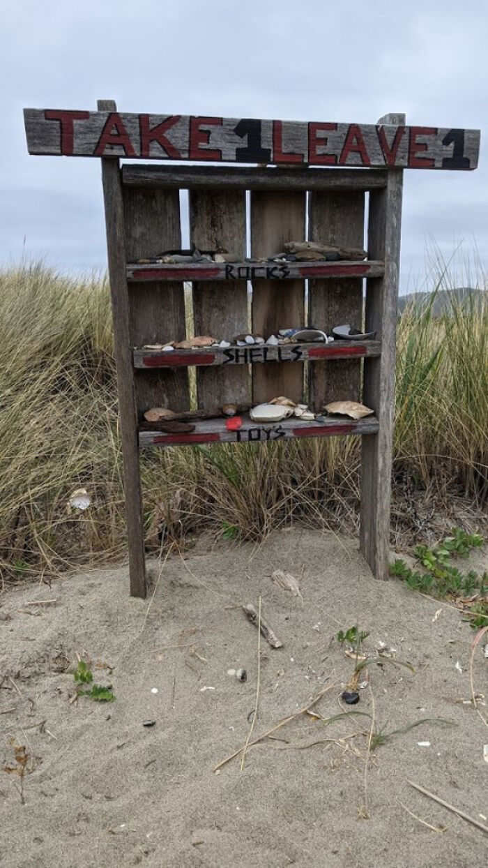 Little Free Rocks, Shells And Toy Exchange, Siletz Bay, Oregon