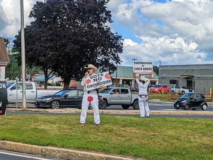 Anti-Circumcision "Intactivists" Demonstrating In My Town Today