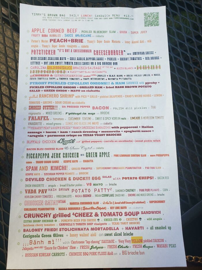 Insane Menu At An Insane Sandwich Shop