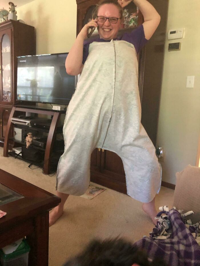 I Tried Making My First Pair Of Pants Today. I Goofed, But The Result Was Hilarious (I Fixed Them And Finished)