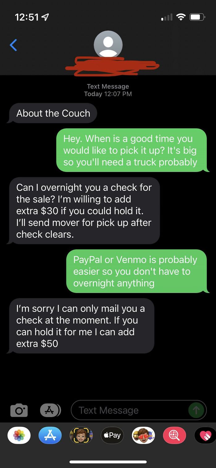 Seems Sketchy? I’m Selling A Couch On Craigslist And Unsure About Potential Buyer