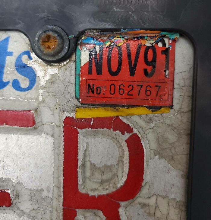 Lqqkit Peeled 30 Years Of Registration Stickers Off Their License Plate