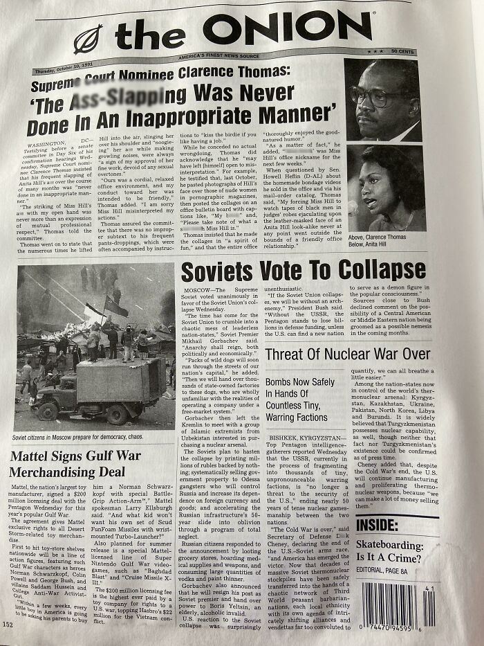 The Onion From Thursday, October 10, 1991