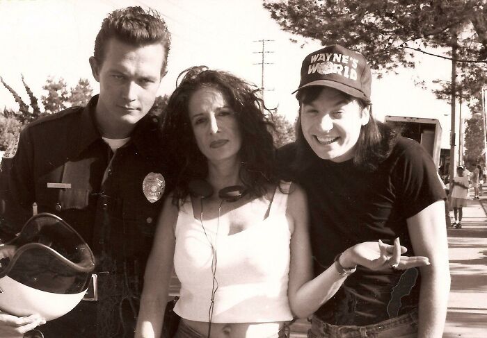 Robert Patrick, Penelope Spheeris And Mike Myers On The Set Of Wayne’s World, 1991