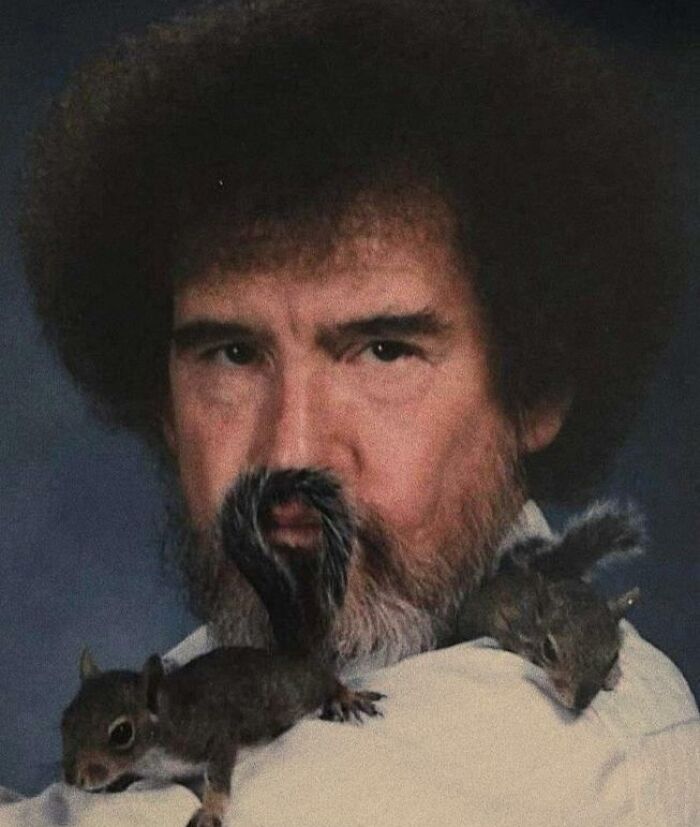 1991: Bob Ross con sus ardillas mascota