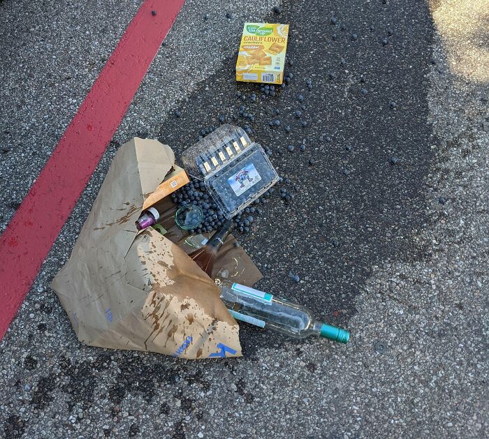 Got Home From Work, Ready To Have Some Blueberries And Wine. And Then The Bag Broke