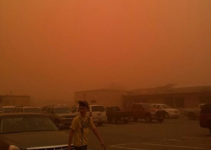 This Is What It Looks Like In New Mexico, Extremely High Winds And Drought. This Was Around Noon