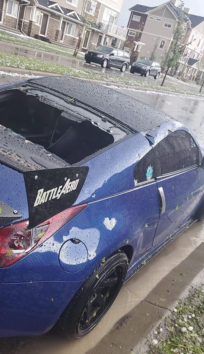 My Friend's Car After It Randomly Hailed, With Baseball-Sized Hails, While It Was +20 Degrees, In The Middle Of June