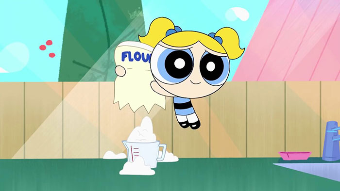 The Powerpuff Girls character Bubbles is cooking